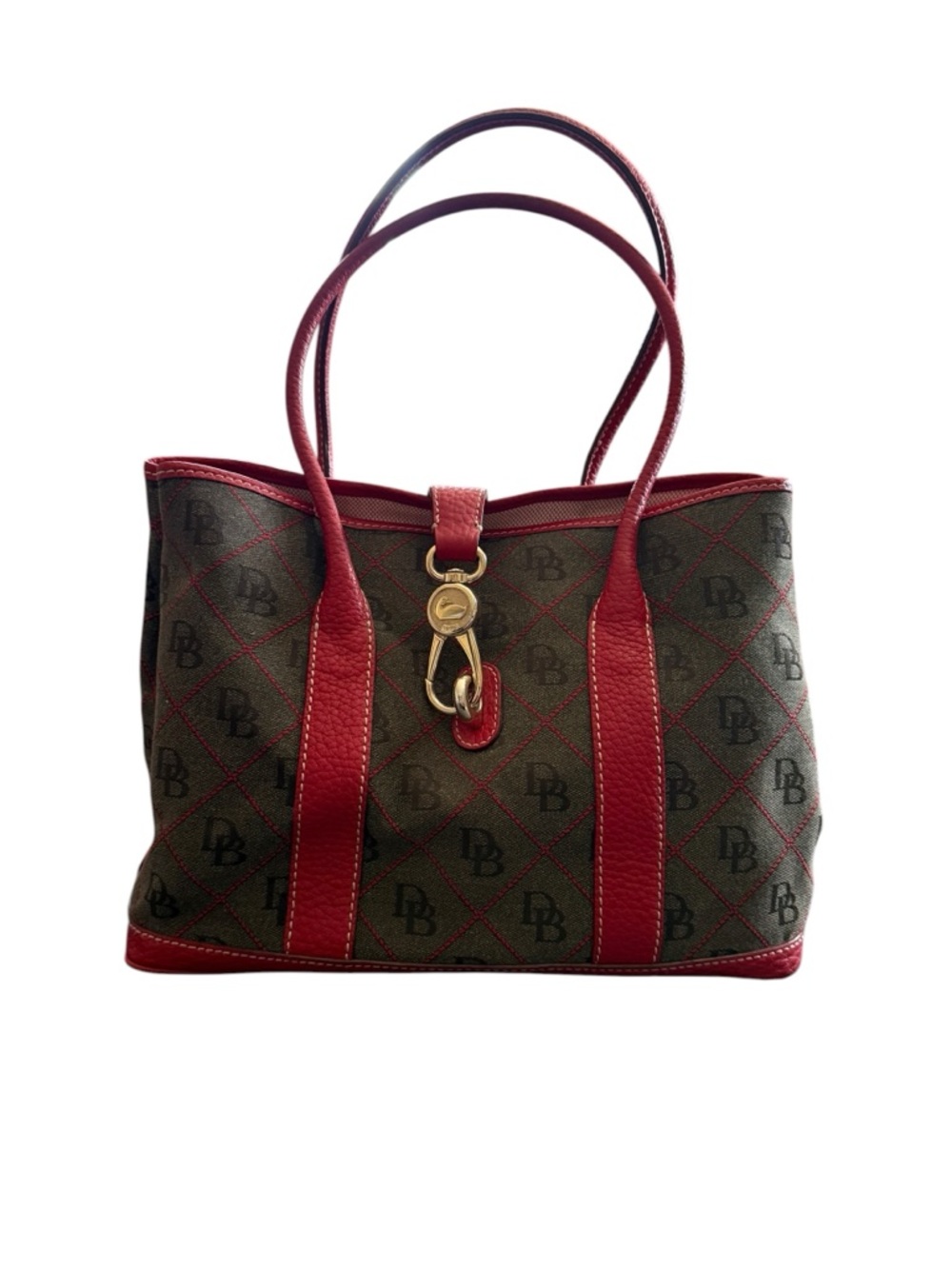 Dooney & Bourke Brown Monogram Tote with Red Trim